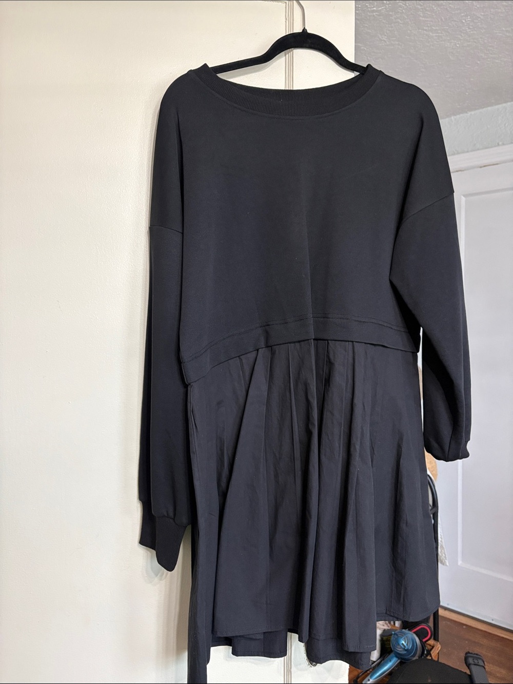 Women's Black Mixed-Media Pullover Dress